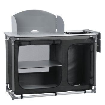 Кемпінгова шафа CampFeuer Кемпінгова кухня з алюмінієвою рамою Бризкозахисний екран та раковина 117 см x 50 см x 109,5 см Кемпінгова полиця, Складана кемпінгова шафа, Кемпінгова кухня, Кемпінгові меблі