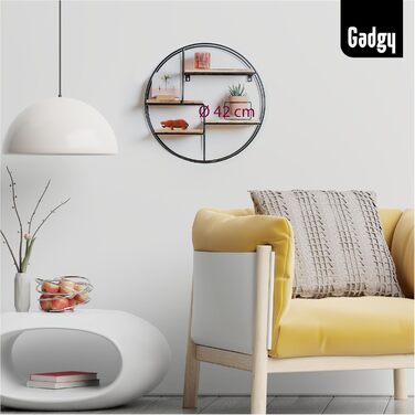 Настінна полиця Gadgy кругла - Настінна полиця з 4 полицями - Настінна полиця з дерева та звареного надтовстого металу - Оздобленн