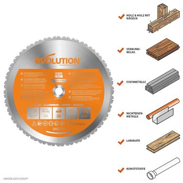 Пиляльне полотно Evolution Power Tools 355 мм | Багатоцільове TCT полотно R355TCT-36T