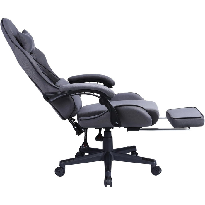 Геймерське крісло з підставкою для ніг мякі підлокітники регульована висота масажна подушка сірий