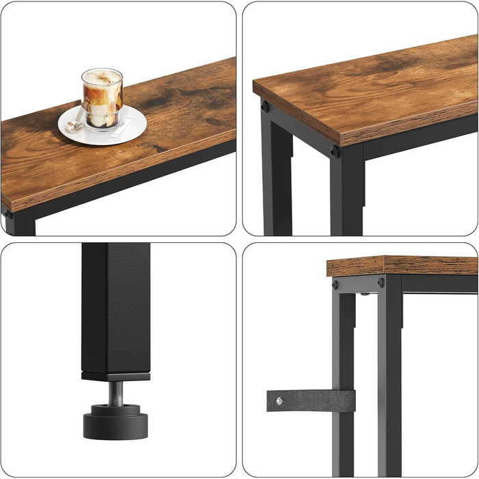 Вузький консольний столик HOOBRO, бічний столик довжиною 140 см, диванний столик із зарядною станцією, передпокійний столик, за диваном, у вітальні, у коридорі, металевий каркас, вінтажний коричнево-чорний EBF145CXG01 Вінтажний коричневий чорний