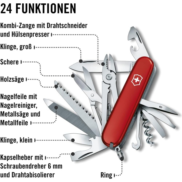 Швейцарський армійський ніж Victorinox Handyman, мультиінструмент, 24 функції, лезо, штопор, консервний ніж (один)