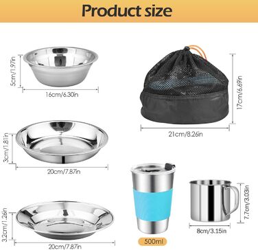 Набір столових приборів для кемпінгу, 10 предметів з нержавіючої сталі з тарілкою, мискою, чашкою, виделкою, ложкою та чохлом/сумкою для зберігання столових приборів, легкий для кемпінгу, походів та пікніків