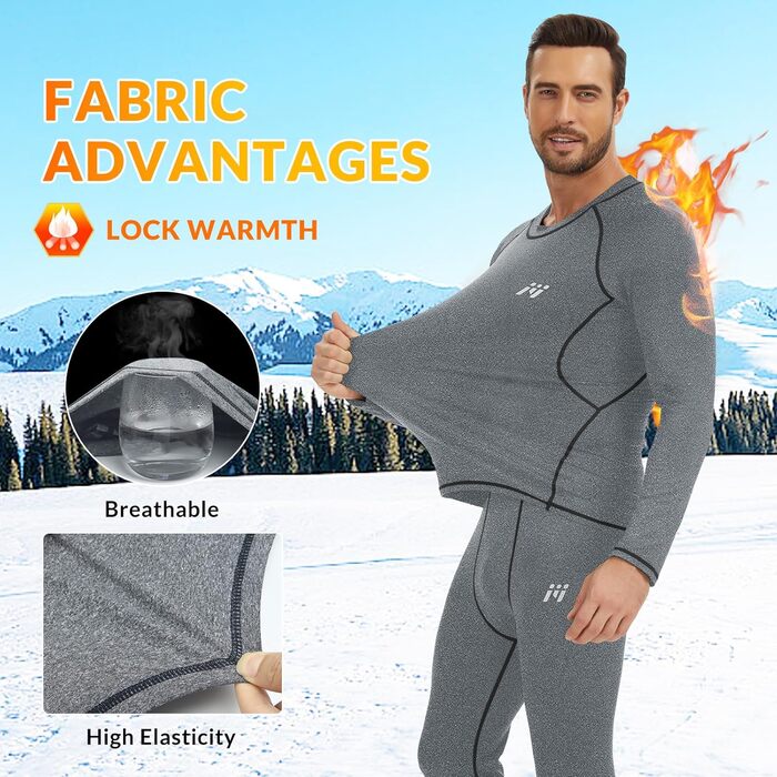 Термобілизна MEETYOO для чоловіків, 1/3 шт., функціональна білизна, лижна білизна, зимовий комплект термобілизни, тепла, м&39яка, дихаюча, для чоловіків, спортивна, чорний сірий синій, розмір L