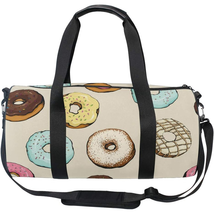 Солодкі строкаті пончики, коричнева спортивна сумка з парусини, дорожня сумка, сумка на вихідні, сумка для чоловіків та жінок, для спорту та подорожей