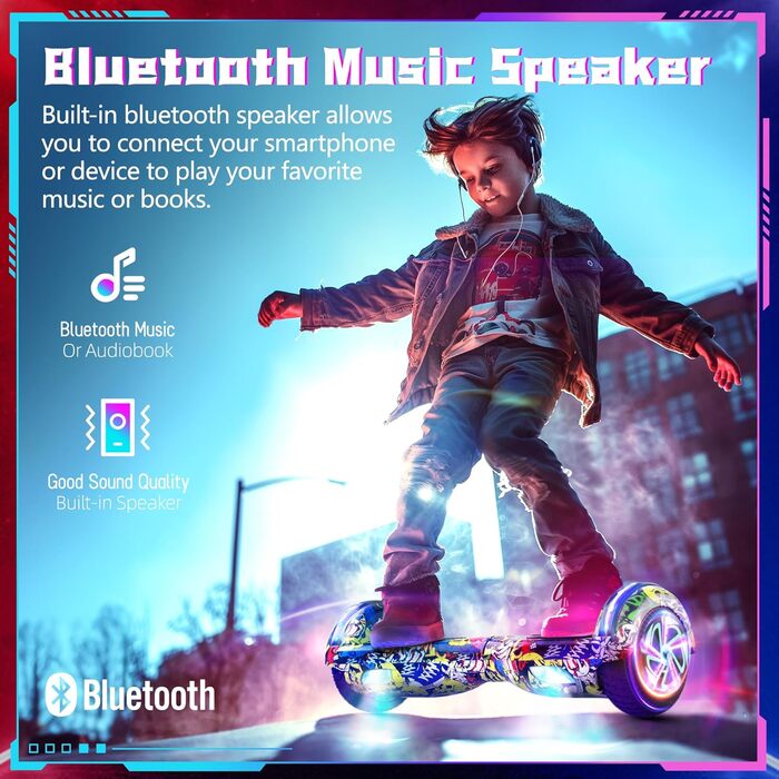 Електричний самобалансуючий ховерборд з шинами 6,5 дюймів, подвійним двигуном, Bluetooth-флеш-колесом зі світлодіодним підсвічуванням. Електричний самокат із самобалансуючими колесами.