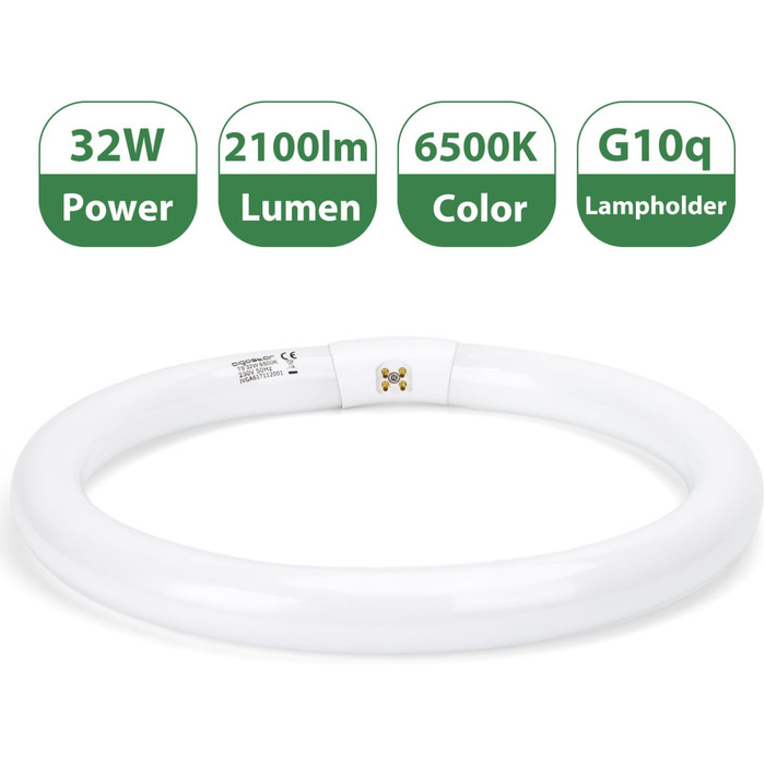 Люмінесцентна трубка Кругла кругла неонова лампа T9 30см 32Вт холодний білий 6500K 2100Lm G10Q базова люмінесцентна трубка для кільцевої лампи.