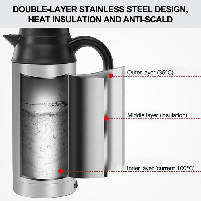 Автомобільний чайник з нержавіючої сталі 12 В, 750 мл Дорожній чайник Чайник для кемпінгу Прикурювач, портативний дорожній чайник