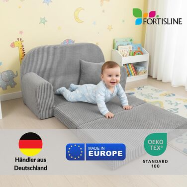 Дитячий диван FORTISLINE (круглий) з плюшу - Міні-ігровий диван з розкладкою - Дитячий диван з функцією сну 78x45x40 см - М&39який диван Oeko-TEX, включаючи подушку, коричневий