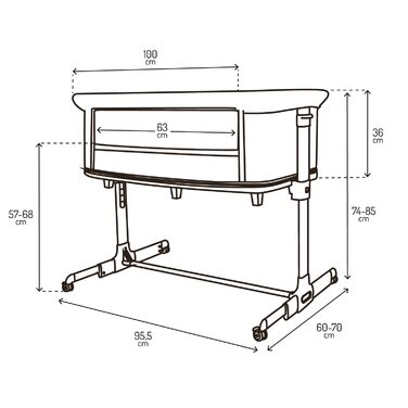 Дитяче ліжечко Momi SMART Bed 4-в-1 до 15 кг, приліжкове ліжечко для немовлят з матрацом, регульована висота, сірого кольору, одномісне