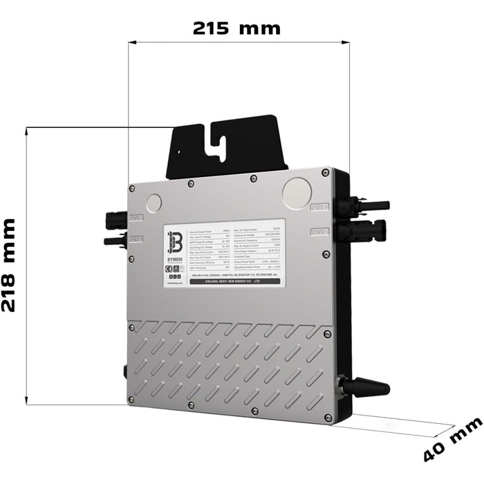 Двофазна балконна електростанція SUNNIVA 2000 Вт, повністю чорна, з розеткою, інвертор BENY 800 Вт, фотоелектрична сонячна система, 4 сонячні модулі зі скла по 500 Вт, вкл. кабель 5 м, Wi-Fi, повний комплект