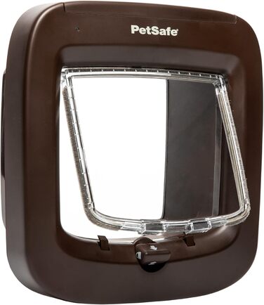 Дверцята для котів PetSafe з мікрочіпом, Exclusive Entry, легке встановлення, ручне 4-стороннє блокування, енергоефективне, захист від протягів, зручне, коричневе, до 7 кг