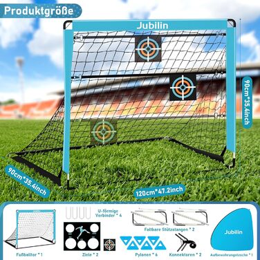 Футбольні ворота, 3 режими, складні футбольні ворота для саду, дитячі футбольні ворота з 6 конусами, мішенню та сумкою для перенесення, футбольні ворота 120 x 90 x 90 см для використання в приміщенні, на вулиці, в саду, на газоні, на пляжі, поліестер