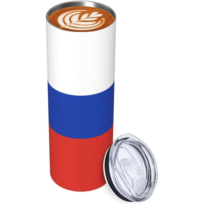 Кухоль з прямою трубочкою, дизайн російський прапор, друкований, дорожній кухоль, підходить для кемпінгу, офісу та дому, 590 мл