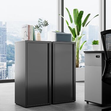 Металева шафа для документів з одними дверима, 88x40x35 см, 2 полиці з регульованою висотою, міцна металева шафка для документів, файлів та офісного приладдя (чорна)