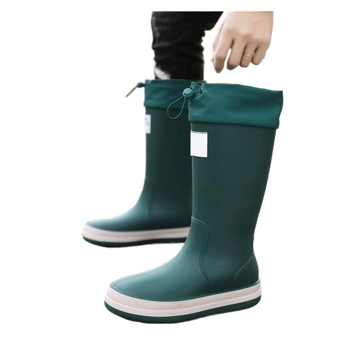 Чоловічі гумові чоботи, високі, водонепроникні, нековзні, для використання на вулиці, садівництва, роботи та відпочинку, зелені плюшеві, розмір 44 EU
