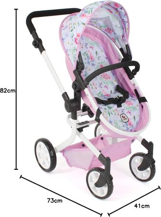 Лялькова коляска Mika, комбінована лялькова коляска 2в1 для дітей від 4 до 8 років, коляска для ляльок до 52 см, Квіти, рожева, 20