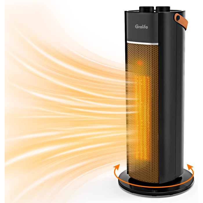 Тепловентилятор Grelife, тихий енергозберігаючий електричний обігрівач потужністю 1500 Вт з термостатом, функція повороту на 70, 3 режими нагріву, кімнатний обігрівач для ванної кімнати, офісу, вітальні та спальні, чорний
