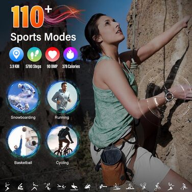 Військовий смарт-годинник для чоловіків та жінок, смарт-годинник із функцією телефону, сенсорний екран 1,39 дюйма, монітор серцевого ритму, монітор сну, водонепроникний спортивний годинник IP68, 110 спортивних режимів, фітнес-годинник для iOS та Android, 