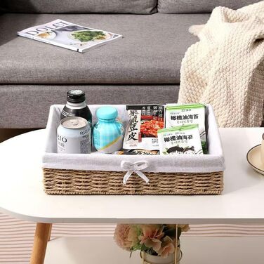 Набір із 4 хлібних кошиків, плетений декоративний кошик, плетений хлібний кошик ручної роботи з паперової мотузки, піднос для полиць, хлібниця з лляною тканиною, кошики для зберігання 4 розмірів, коричневий