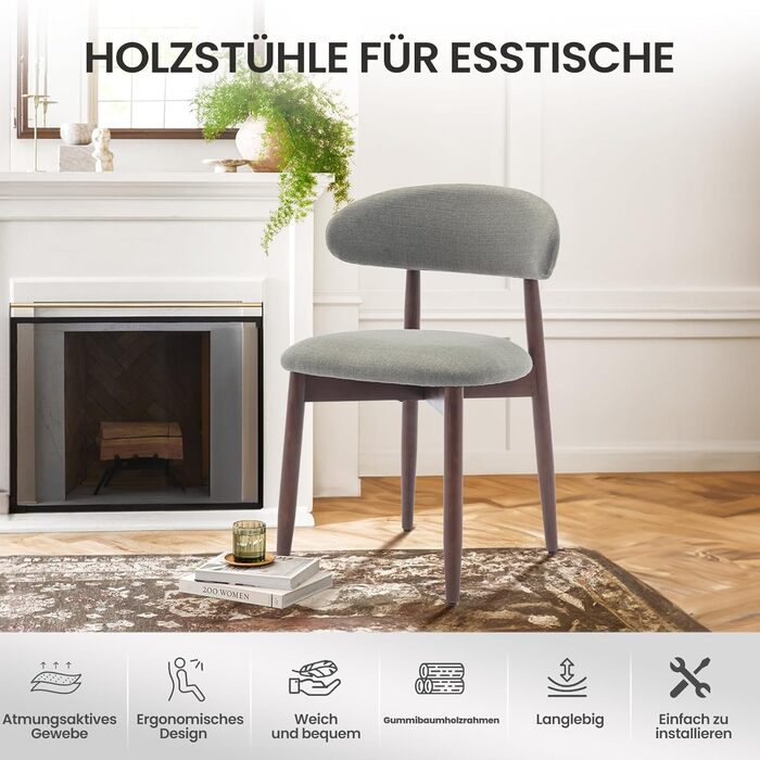 Комплект кухонних стільців COLAMY з 4 предметів, сучасні м&39які обідні стільці з фіксованою спинкою, тканинний обідній стілець з дерев&39яними ніжками для їдальні, кухні, ресторану, зелений зелений комплект з 4 предметів