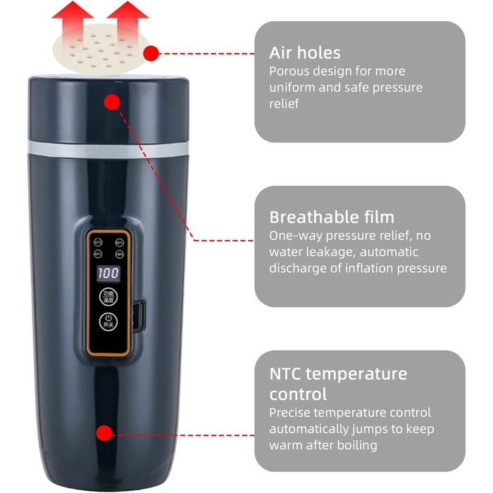 Чайник Дорожній чайник 12В 350мл Швидкий чайник Двошаровий термос з нержавіючої сталі для приготування молока, кави та чаю (80Вт ч