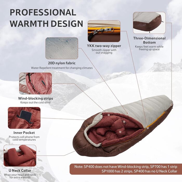 Спальний мішок Naturehike Snowbird з качиного пуху для мами, професійний спальний мішок для кемпінгу на природі, унісекс спальний мішок для дорослих 550 г/хакі/M