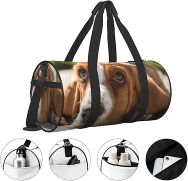 Спортивна сумка для подорожей, принт Бассет-гаунд, Чорна, Універсальний розмір, Дорожня сумка