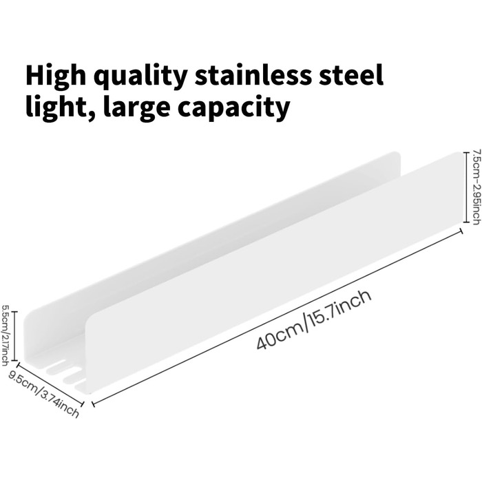 Полиця для душу без свердління, Органайзер для ванної кімнати 40 см, Полиця для душу з нержавіючої сталі з 4 знімними гачками, Тримач для шампуню для душу, Підвісна полиця, Полиця для ванної кімнати білого кольору