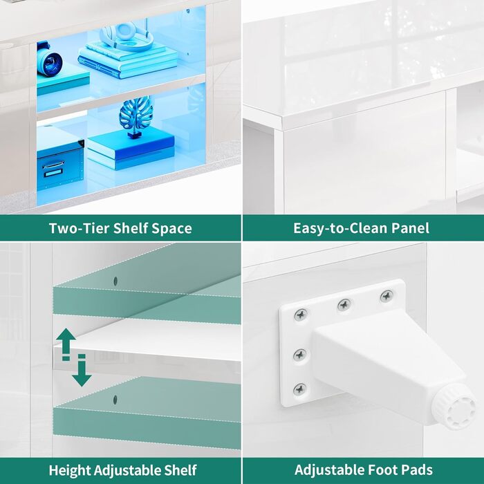 Журнальний столик YITAHOME, білий глянцевий, сучасний стіл для вітальні з 16-кольоровим світлодіодним підсвічуванням, журнальний столик біля дивана з регульованою полицею, 97,5 x 48 x 45 см, білий, без шухляд