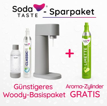 Економ-пакет Mysoda Woody - поновлювана деревна композитна содова з пластиковою пляшкою 1 л без бісфенолу А, класичним циліндром CO2 балон CO2 вапна (сірий)