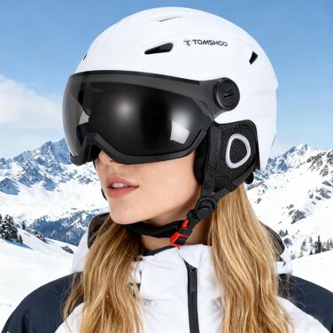 Лижний шолом TOMSHOO, шолом для сноуборду з козирком та вушними протекторами, вентиляційні отвори, міцний, теплий та дихаючий, лижний шолом для чоловіків та жінок, білий з козирком, розмір M