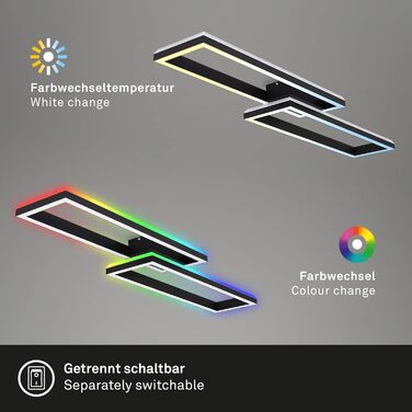Стельовий світильник Briloner RGB з підсвіткою, LED-лампа з регулюванням яскравості та температури світла, RGB-рамка, пульт ДК, чорний, прямокутний, 2 лампи