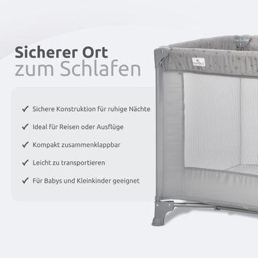 Дитяче ліжечко Lorelli Baby Travel Cot, 2 в 1, дитяче ліжечко та манеж Carina, дитяче ліжечко від народження до 15 кг, складне, включаючи сумку для транспортування, сірий