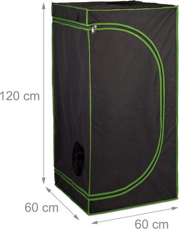 Розплідник для рослин Relaxdays Growzelt, 120x60x60 см, з відбиваючою внутрішньою плівкою, світлонепроникний, для вирощування в приміщенні, чорний/зелений