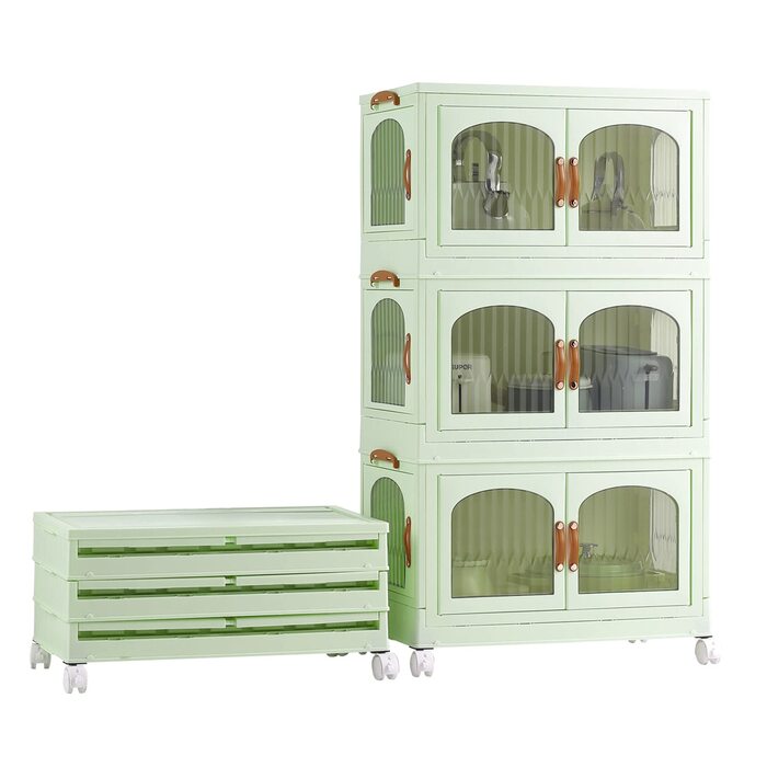 Кухонна шафа RMAN, кухонний буфет, сервант, шафа для зберігання з 3 дверима, великий простір для зберігання, 98 * 55 * 32,5 см, для кухні, вітальні, їдальні, зелений B-green