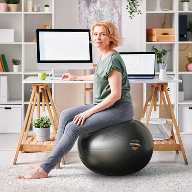 Гімнастичний м&39яч MANTRA SPORTS м&39яч для сидіння з антилопою, балансувальний м&39яч для вагітних та йоги м&39яч для пілатесу для офісу та тренування спини з насосом, чорний, розмір L (для зросту 1,61 м 1,78 м)