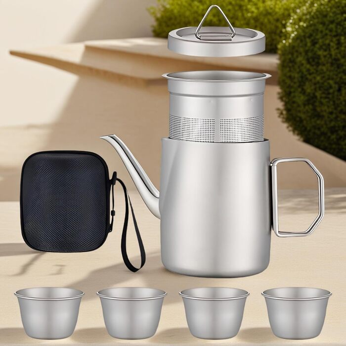 Компактний набір чашок Mini-Teeset, 4 чашки, ідеальний для походів, кемпінгу, подорожей, пікніків та домашнього використання, легкий та зручний для транспортування, для чоловіків