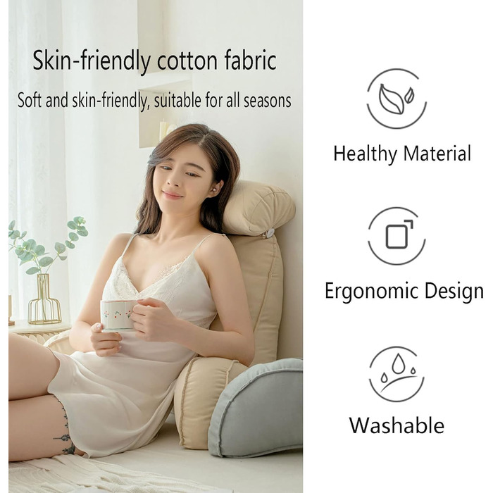 Подушка для читання HEATHE, подушка для спини з підлокітниками, чохол, що прається, подушка для ліжка з кишенею, ідеально підходить як опора для спини для читання або відеоігор (рожева) 754050 см рожева