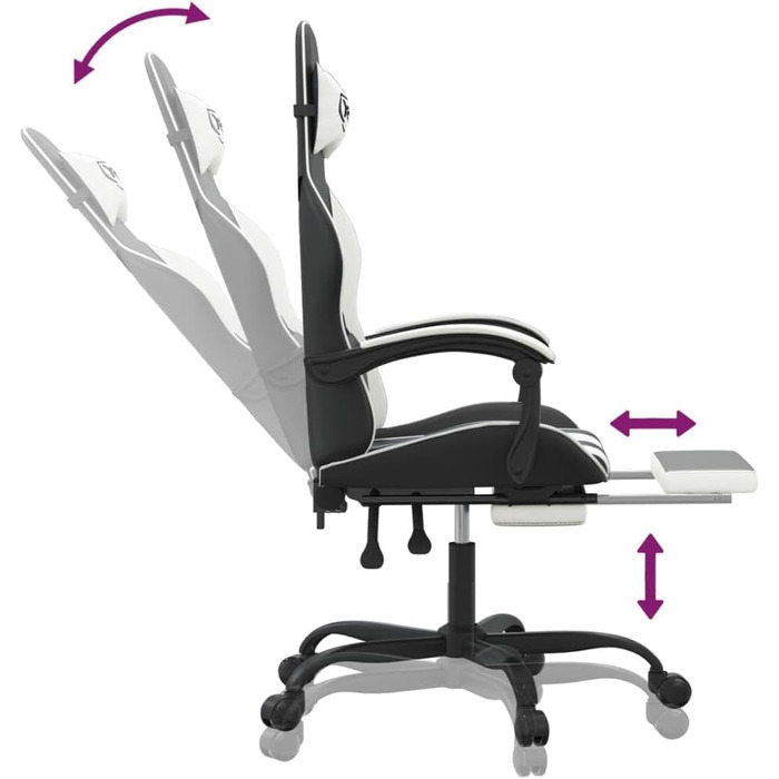 Ігрове крісло Gecheer Офісне крісло Ігрове крісло Геймерське крісло Обертове крісло з підставкою для ніг Чорно-біле штучне шкіряне крісло