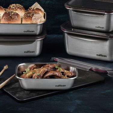 Контейнер для зберігання продуктів CANDL Cuitisan (Flora) з нержавіючої сталі з кришкою-кліпсою, прямокутний, придатний для використання в мікрохвильовій печі та духовці, EC7-SS06 980 мл 18,4 см x 13,0 см x 8,3 см / 980 мл