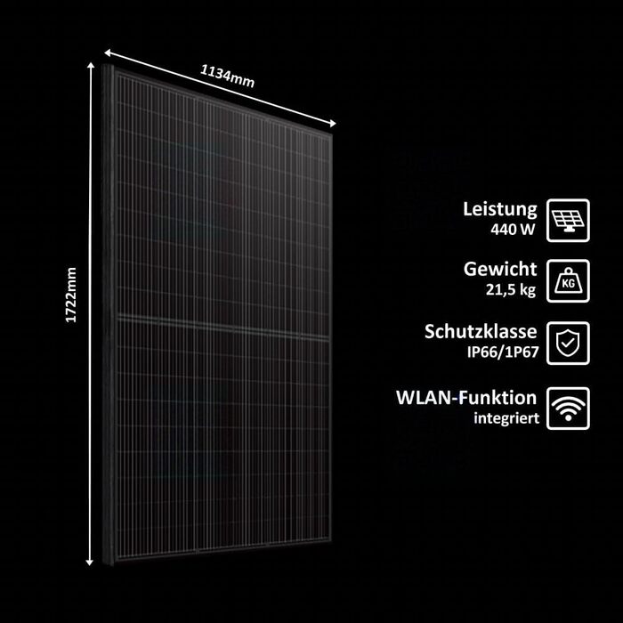 Балконна електростанція Haier 880 Вт, сонячна система з підключенням до мережі 800 Вт з 2 модулями по 440 Вт та інвертором, кабель 5 м, WiFi, 2 модулі по 440 Вт без монтажних кронштейнів