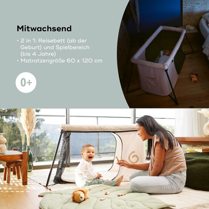 Дорожнє ліжечко Babymoov Moov & Sleep, ультракомпактне та легке (&lt5 кг), швидке та просте складання та розбирання, підходить для дітей від народження до 4 років, розширюється до ігрового майданчика, зручне (щільність матраца 25 кг/м)