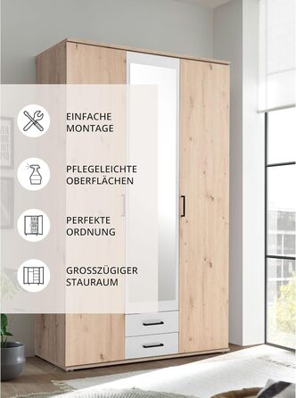 Елегантна шафа Chicago з великим простором для зберігання - Універсальна шафа з розсувними дверима в обробці з дуба Artisan з білими акцентами - 120 x 197 x 54 см (Ш/В/Г) 120 x 197 x 54 см Дуб Artisan / Білий