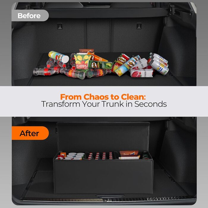 Органайзер для багажника Fyzeoty просторий органайзер для позашляховика, шкіряна коробка для зберігання речей, з магнітною кришкою, складаний та регульований, трапецієподібної форми, чорний