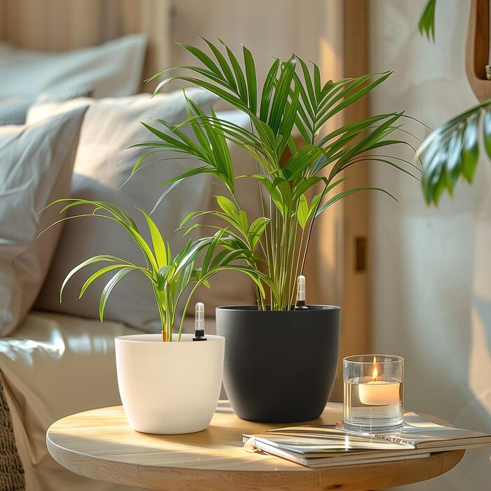 Квітковий горщик 15 см з самополивом та індикатором води, чорний, набір з 4 шт. , Самополивний кашпо/горщик з резервуаром для води для використання в приміщенні та на вулиці, чорний, 15,5*13 см, 4U