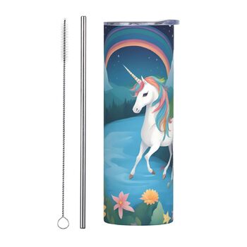 Кухоль з прямою трубочкою, дизайн біжучі єдинороги, принт, дорожній кухоль, підходить для кемпінгу, офісу та дому, 590 мл