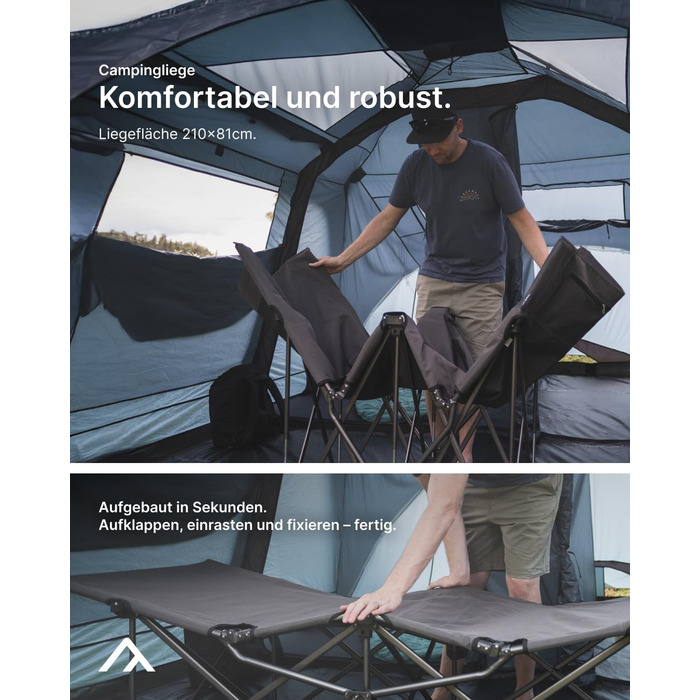 Розкладне ліжечко qeedo Quick Jimmy Travel (210 x 81 см) Стабільне кемпінгове ліжко (до 150 кг) - Темно-сіре