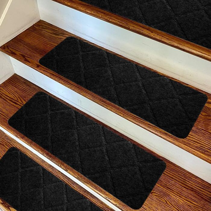 Самоклеючі килимки для сходів FARYODI, 15 шт. , 55x19 см, Килимки для сходів для дому з дерева, плитки та мармуру (чорні) 15 шт. - 55x19 см - чорні