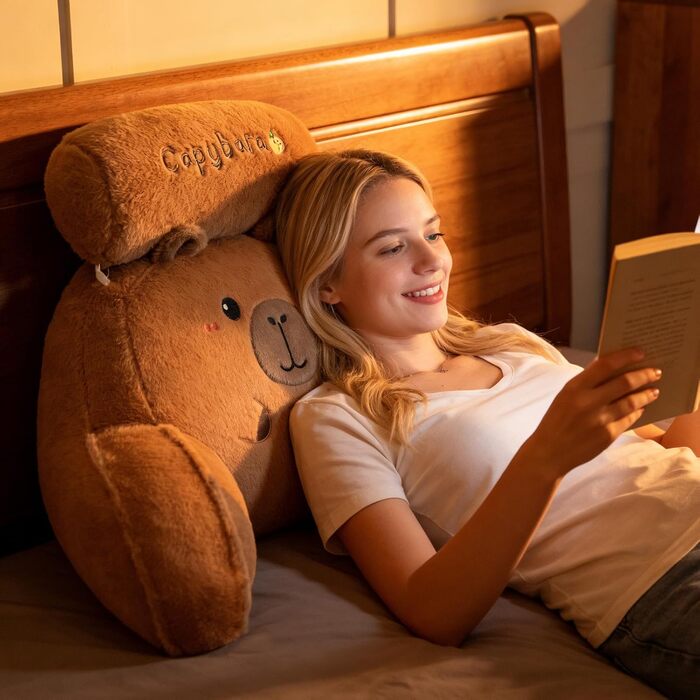 М&39яка подушка Capybara для дітей, подушка для читання, подушка для ліжка з валиком для шиї та підлокітником, плюшева подушка для читання Capybara, мила плюшева подушка для спини з тваринами, м&39яка подушка для зберігання речей у ліжку для дивана 60*40 